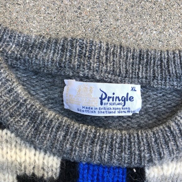 VTG 90s PRINGLE OF SCOTLAND Sweater XL 100% Scottish Shetland Wool Knit Mens - Picture 6 of 11